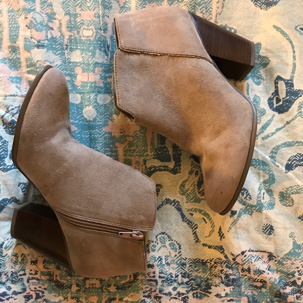Tan high heel booties